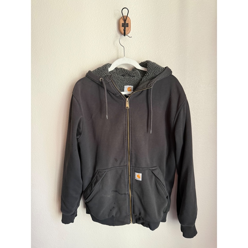 Carhartt Sherpa Lined Hoodie Mens M‎ Charcoal Gray Rain Defender 103308 Workwear